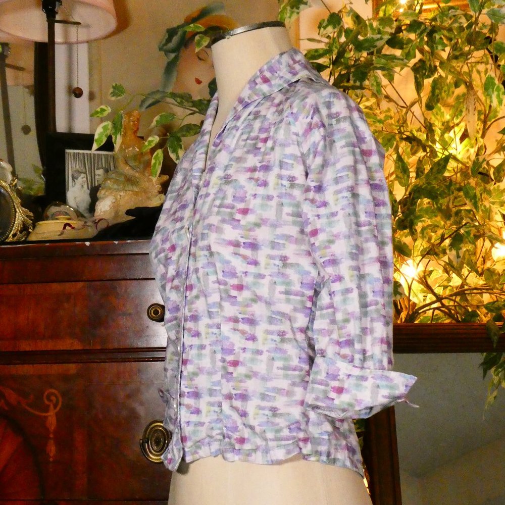 Vivien of Holloway 1950's Style Purple Watercolor Print Raglan Top Sz 10 - Picture 6 of 12